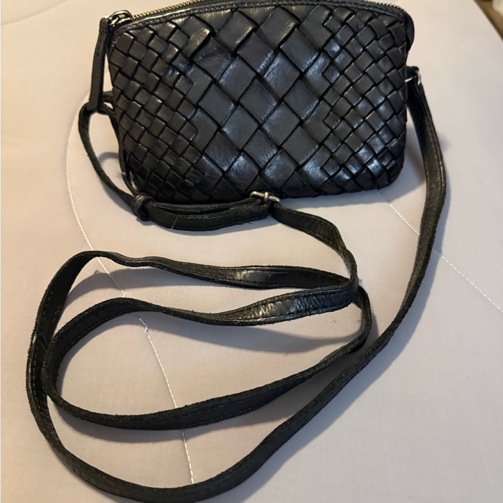 Elegant Black Woven Leather Crossbody Bag